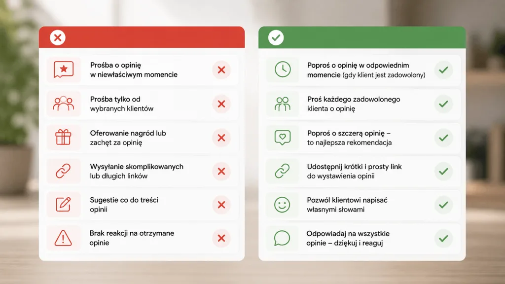 Checklist najczęstszych błędów przy zbieraniu opinii Google i ich poprawek