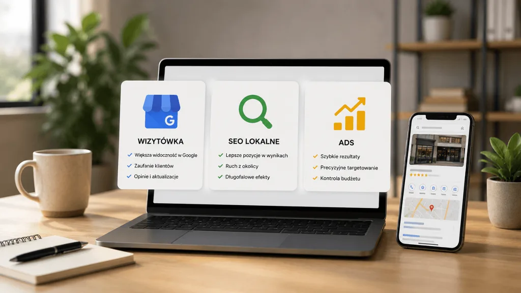 Trzy kanały dla lokalnej firmy: wizytówka Google, pozycjonowanie lokalne i kampanie Google Ads